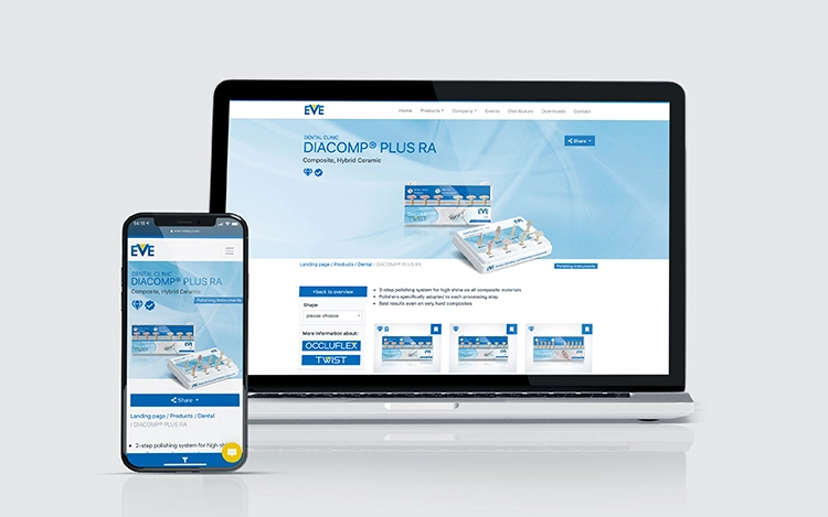 Produktbereich der neuen EVE Webseite im Responsive Design
Über die.