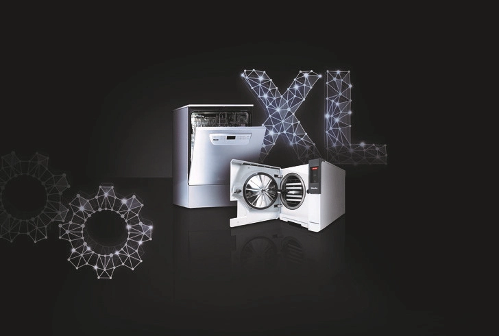XL-Lösung für die Zahnarztpraxis: Miele-Thermodesinfektor und Kleinsterilisator plus Zubehörkomponenten durch den Kundendienst von Miele.