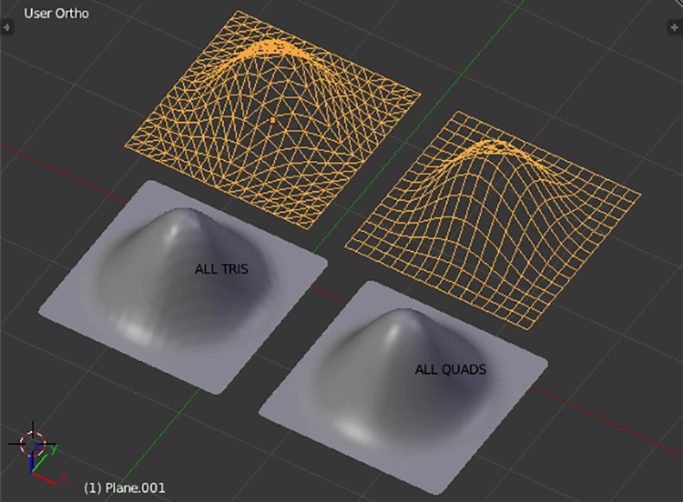 Abb. 9: Vergleich der Oberflächengüte zwischen Tri-Mesh/Quad-Mesh.