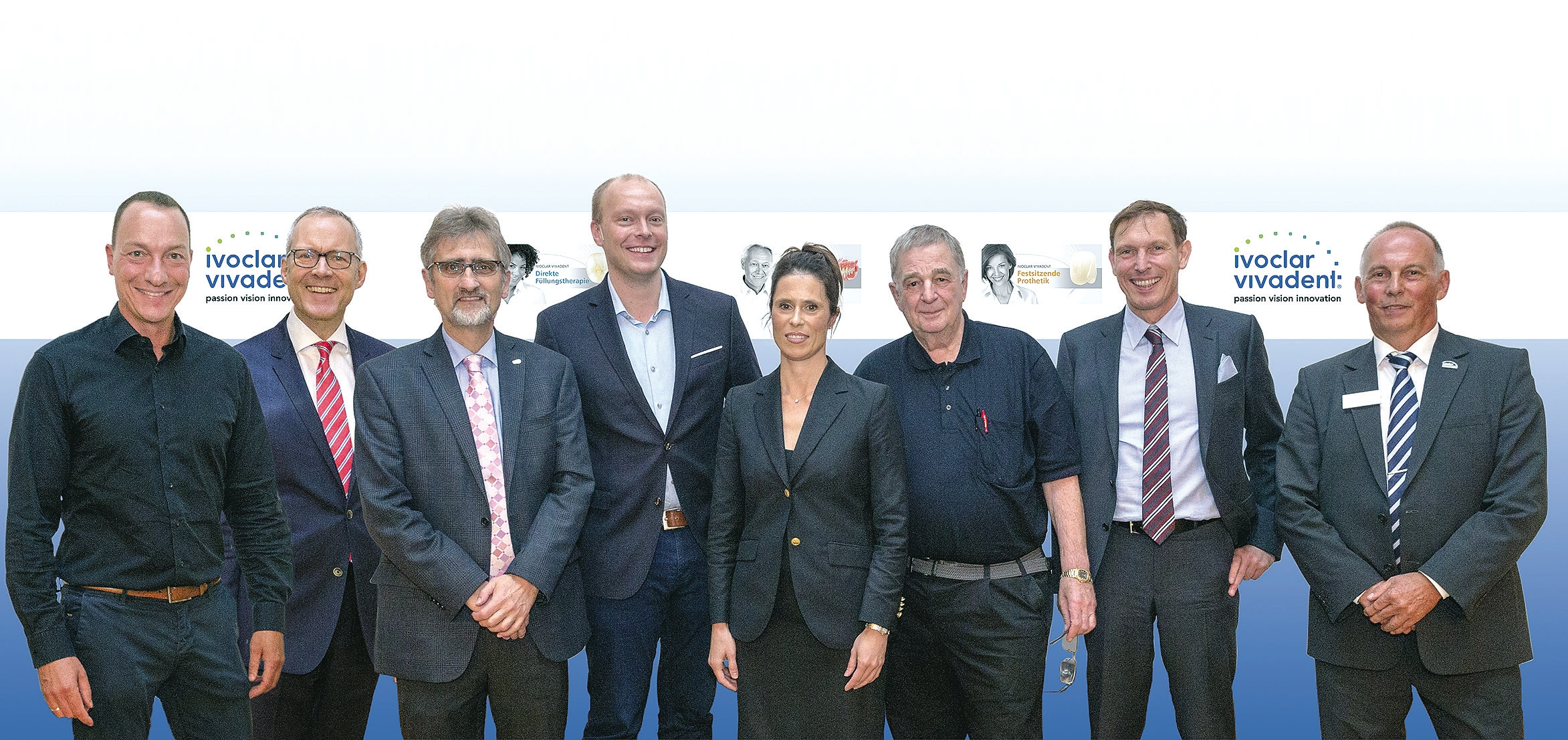 Die Referenten (v. l.): Prof. Dr. Roland Frankenberger, PD Dr. M. Oliver Ahlers, Prof. Dr. Matthias Kern, Prof. Dr. Florian Beuer, Prof. Dr. Petra Gierthmühlen, Dr. Diether Reusch, Prof. Dr. Daniel Edelhoff und Moderator Dr. Frank Drubel.