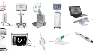 Oben v.l.: 3Shape Trios Move, Itero Element 2, GC Aadva IOS, Sirona Omnicam, Carestream CS 3600. Unten v.l.: Dental Wings Intraoral-Scanner, 3M True Definition, Medit i500, Planmeca Emerald, Condor intra oral scanner.