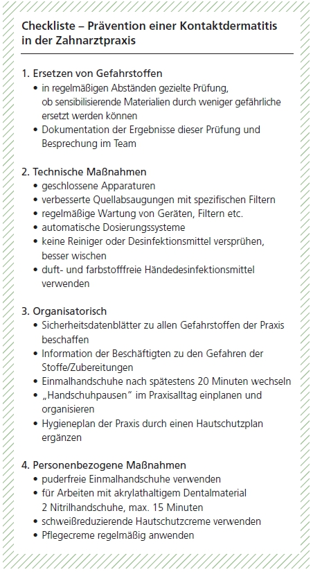 Checkliste – Prävention einer Kontaktdermatitis in der Zahnarztpraxis