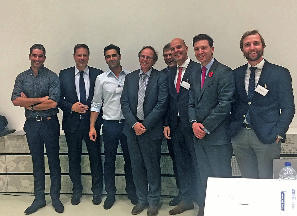 Die Referenten (von links): Dr. David Anssari Moin, Dr. Dirk Duddeck, Dr. Reza Seidi Pour, Prof. Daniël Wismeijer, Rüdger Rubbert, Dr. Burkart Zuch, Dr. John Blythe und Dr. Olivier Becker