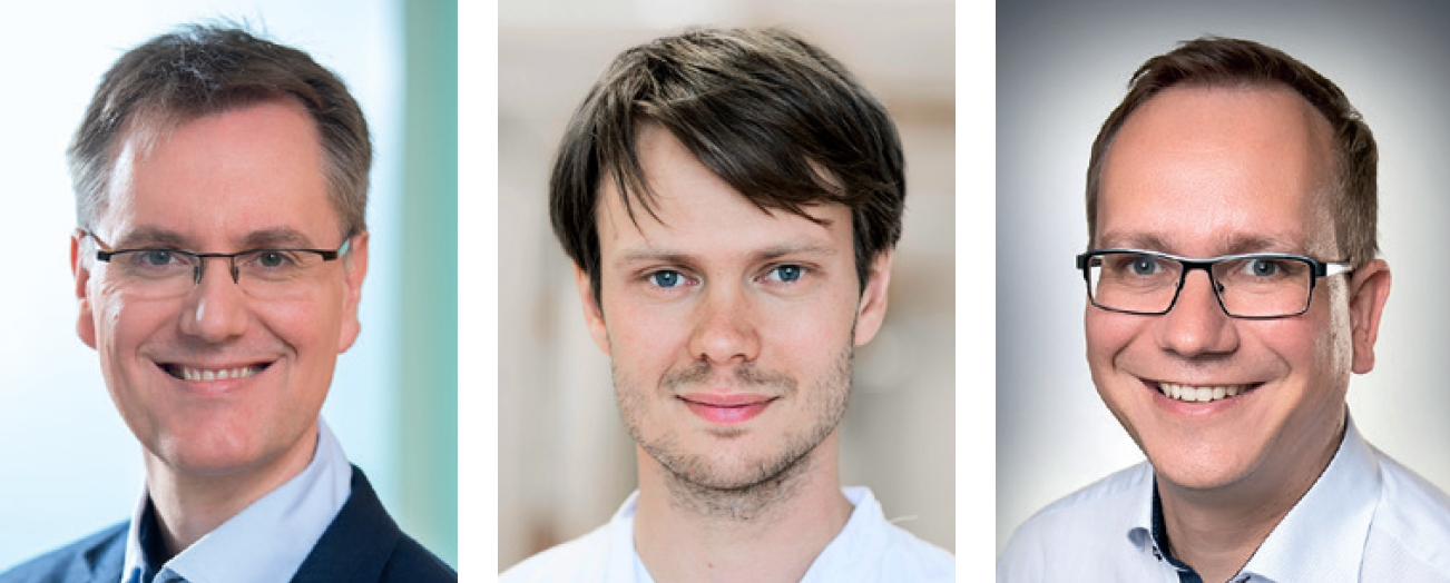 Abb. 1a-c: Das Gewinner-Team des Forschungspreises 2019: Von links: PD Dr. Sven Rinke, Dr. Tim Hausdörfer, Prof. Dr. Dirk Ziebold.