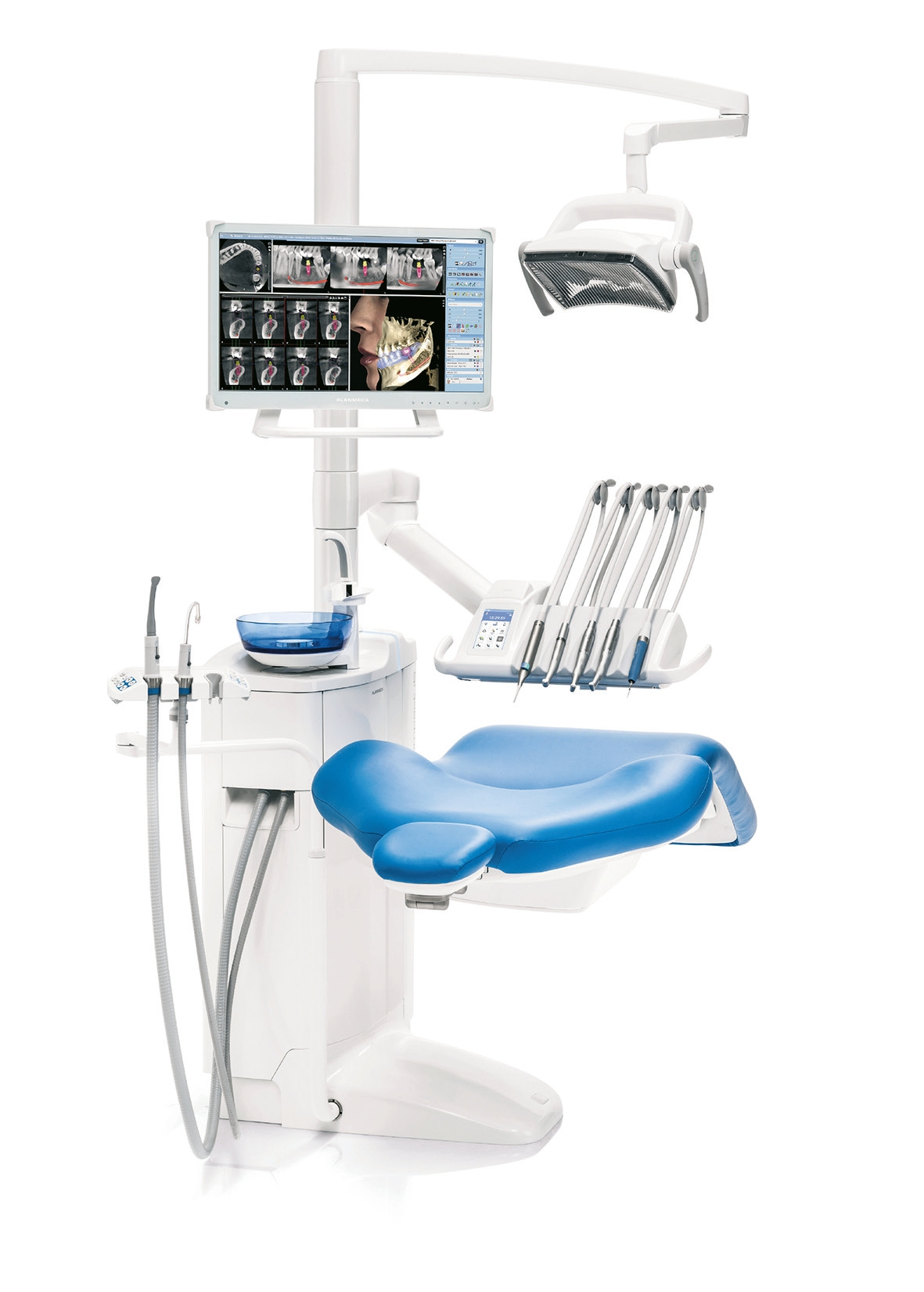 Ergonomie, Komfort und Ästhetik — und dabei dank des integrierten Wasseraufbereitungssystems Planmeca ActiveAqua besonders hygienisch: die Behandlungseinheit Compact i5 von Planmeca.