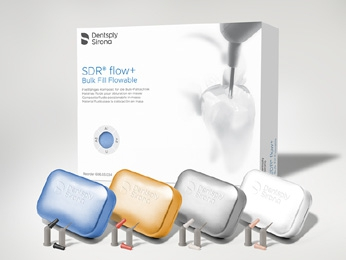 Abb. 1: Das neue SDR flow+ vereint die Adaptationsfähigkeit und die weiteren bekannten Vorteile des bisherigen SDR mit einem Plus an Vielseitigkeit (z. B. vier Farbtöne zur Auswahl). Foto: Dentsply Sirona Restorative