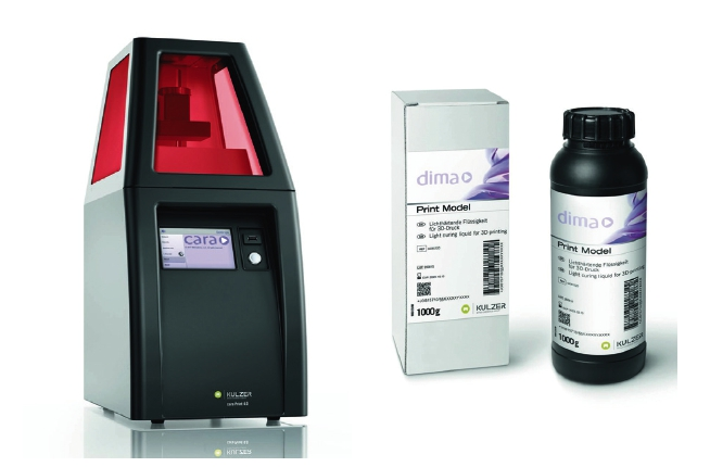 Abb. 1a u. b: cara Print 4.0 3D-Drucker der Firma Heraeus Kulzer inkl. Material.
