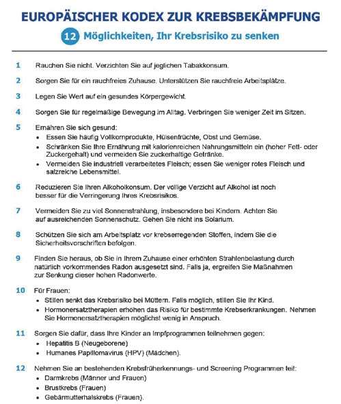 Abb. 2: Europäischer Kodex zur Krebsbekämpfung; © IARC 2016