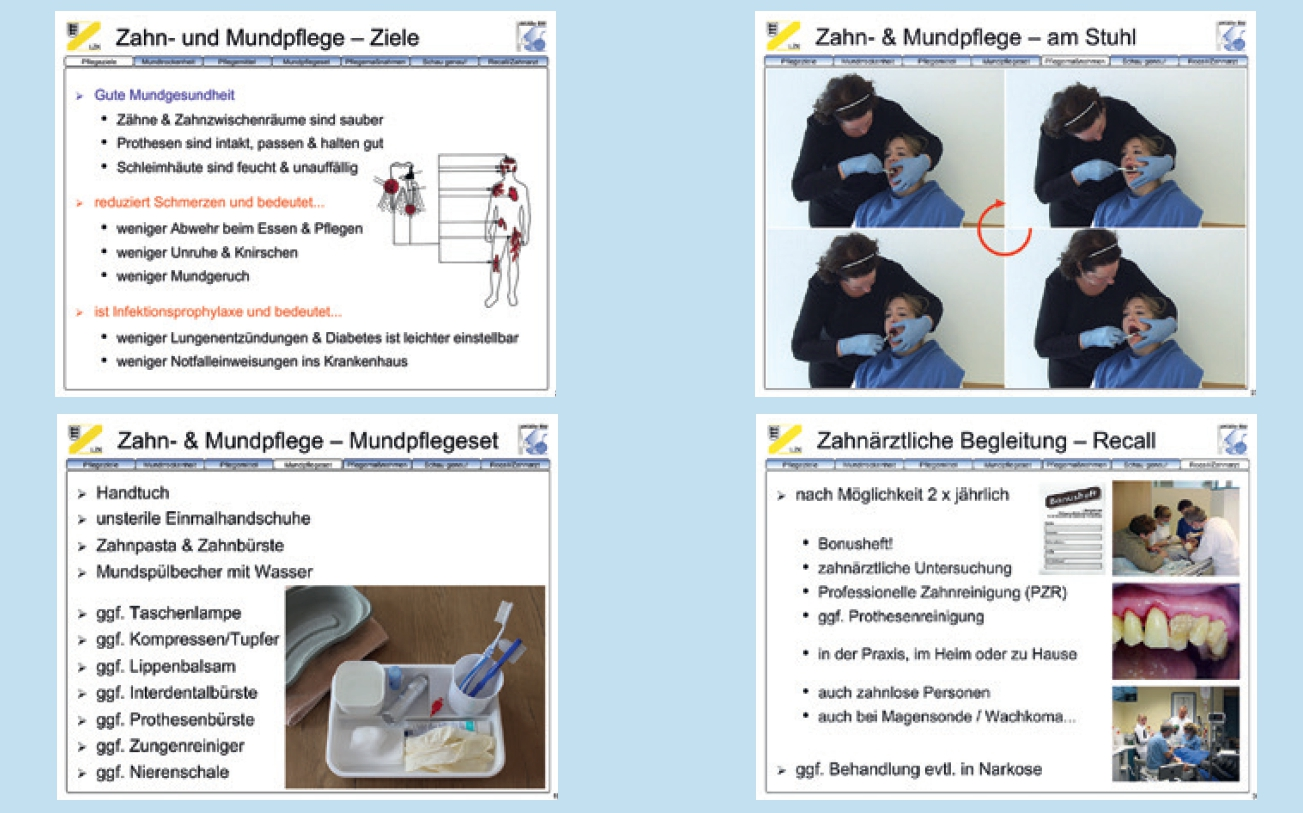 Abb. 2: Vortragsauszug aus „Zahn-, Mund- und Zahnersatzpflege – das Wichtigste in Kürze“.