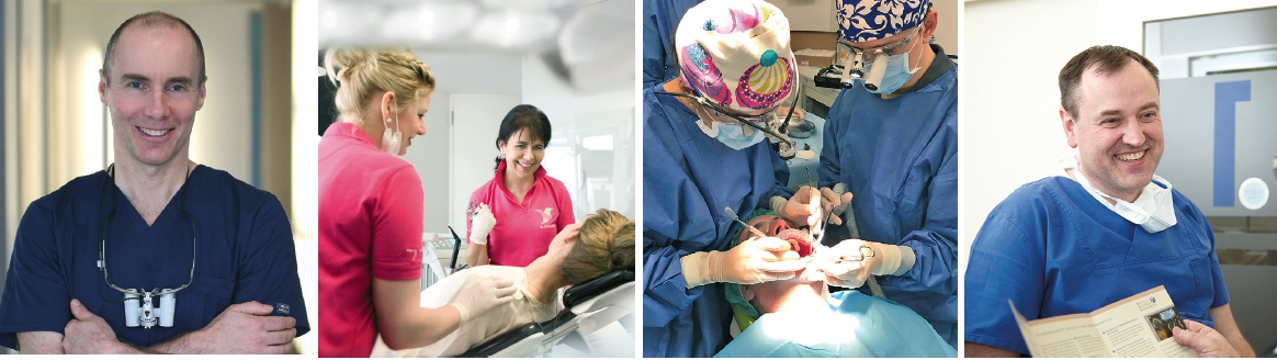 Haben den Masterstudiengang für Parodontologie und Implantattherapie der DG PARO/DIU erfolgreich abgeschlossen (von links): Dr. I. Bungart, MSc.; Dr. P. Vogel, MSc. (Mitte); M. Hopp, MSc.; D. Niehues, MSc.