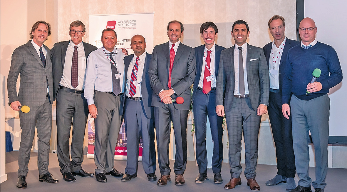 Von links: Uli Hauschild (Italien), Graham Blackbeard (Südafrika), Dr. Georg Bayer (Landsberg am Lech), Muzafar Bajwa MSc (Frankfurt am Main), Dr. Giuseppe Luongo (Italien), Dr. Franceso Mangano (Italien), Prof. Dr. Wael Att (USA), Dr. Jan Klenke (Hamburg) und Dr. Bruno Spindler (Oppenau).