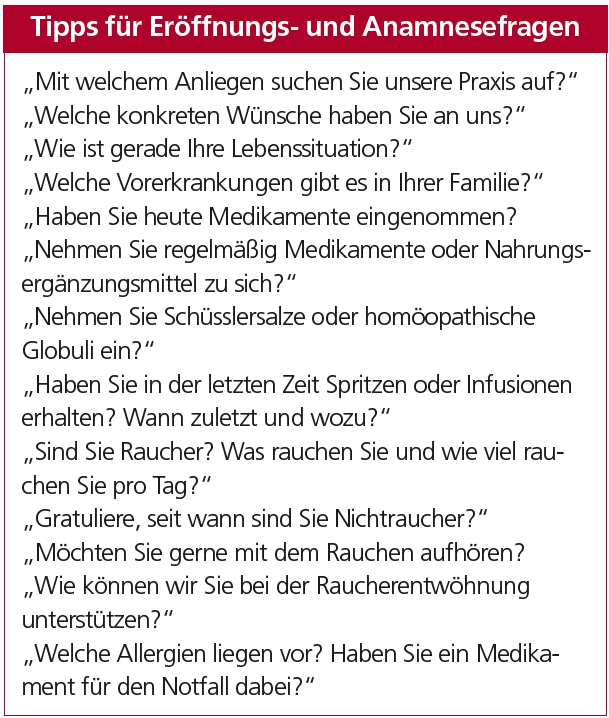 Tipps für Eröffnungs- und Anamnesefragen.