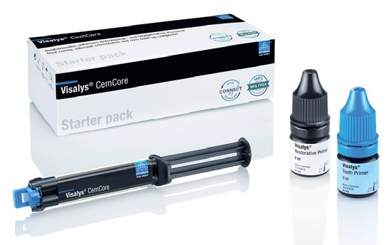 Nur drei Komponenten für Befestigung und Stumpfaufbau: das Visalys® CemCore System von Kettenbach Dental.