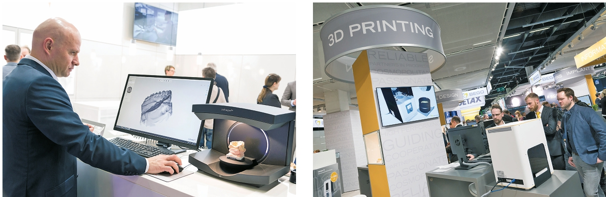 Abb. 5 u. 6: Digitale Workflows sind im Labor heute Routine und könnten durch die Erweiterung mit additiven Fertigungstechniken noch einmal ganz neue Chancen für die Herstellung zahntechnischer Objekte eröffnen.