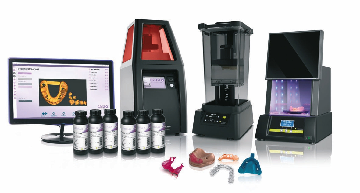 Abb. 4: cara Print 4.0 (HD DLP-Technologie) mit cara Print Clean (2. v. r.) und cara Print LEDcure (ganz rechts).