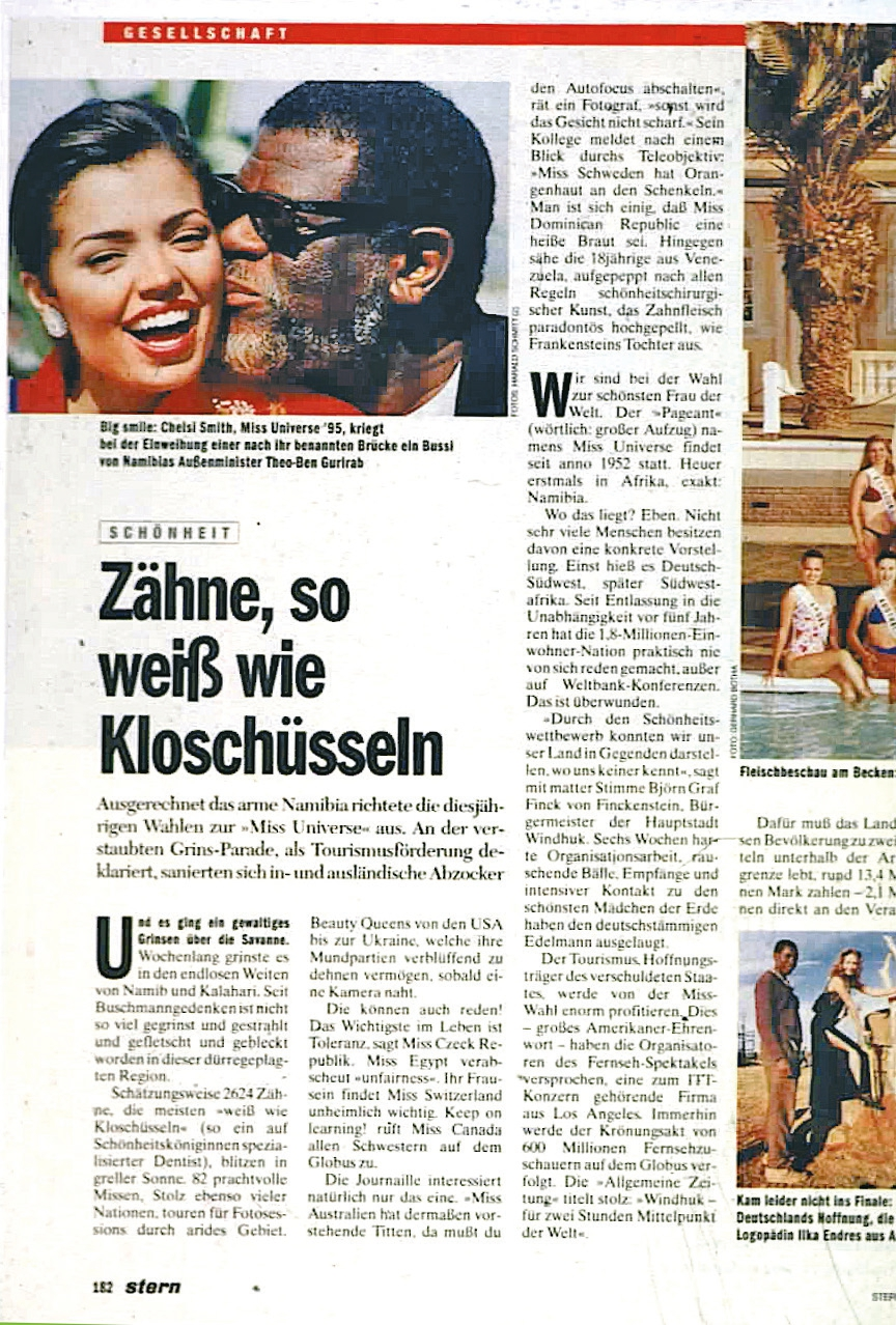 Abb. 4: Beispiel einer Berichterstattung aus den 1980-er Jahren: Strahlend weiße Zähne werden als Synonym für absolute Schönheit in einem Bericht über die Miss Universe-Wahl herangezogen.