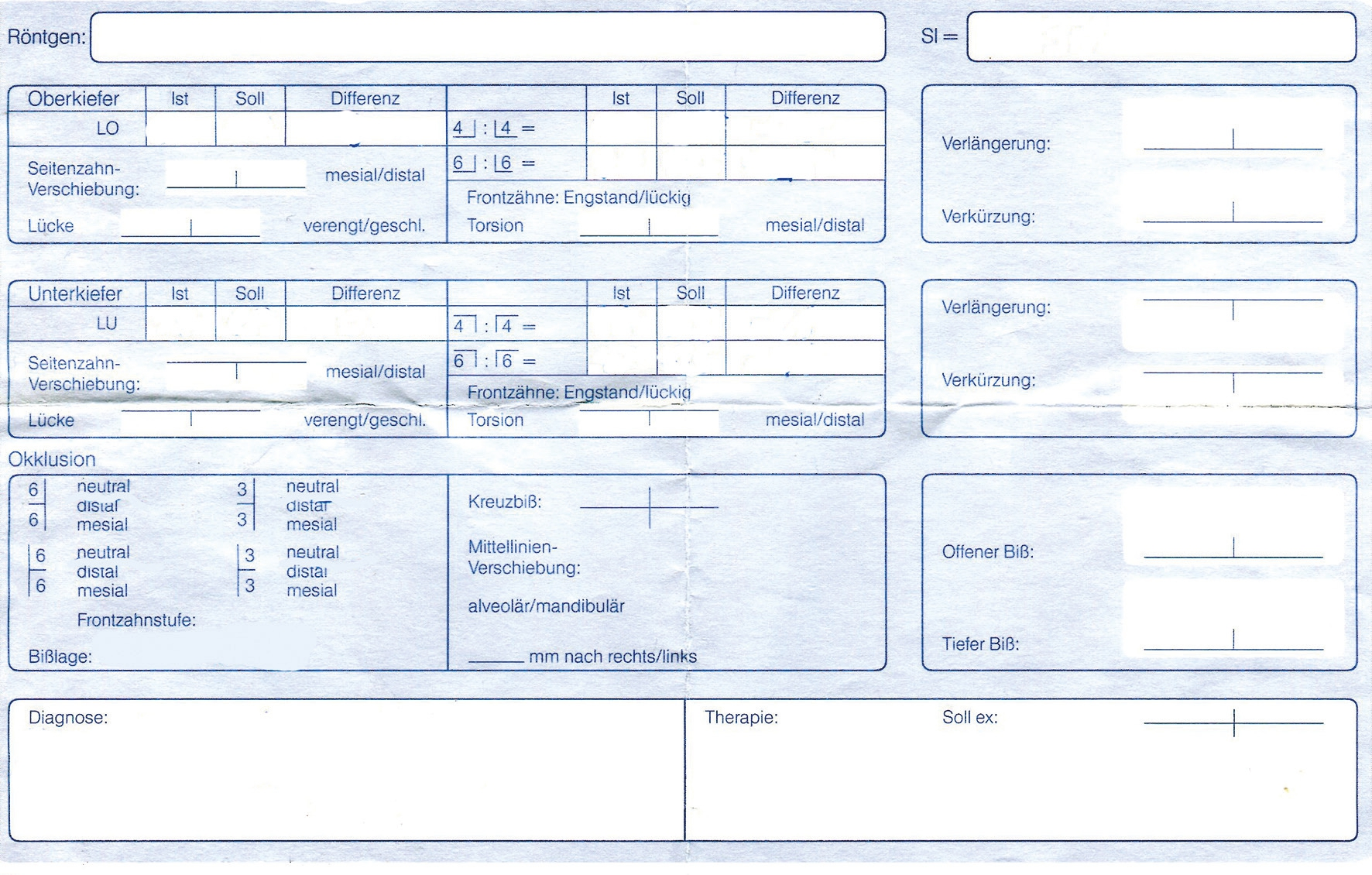 Abb. 4: Vorlage für die durchzuführende dreidimensionale KFO-Befunderhebung.
