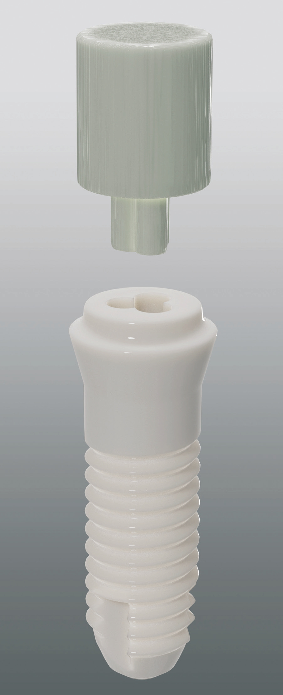 Abb. 9: Mit den seit 14 Jahren zugelassenen und im klinischen Einsatz befindlichen ein- und zweiteiligen BioWin! Keramik-Implantaten mit optimal-rauer Oberfläche und optimierten Materialeigenschaften (Vertrieb: Champions-Implants, Deutschland) steht eine optimale Alternative zu Titan-Implantaten zur Verfügung.