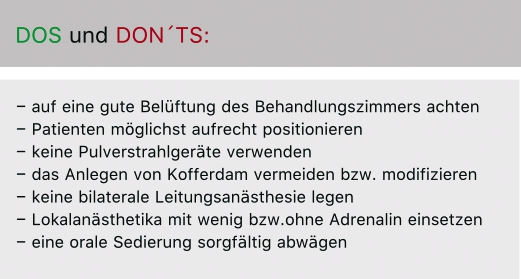 Tab.1: Empfehlungen für die zahnärztliche Behandlung von COPD-Patienten.