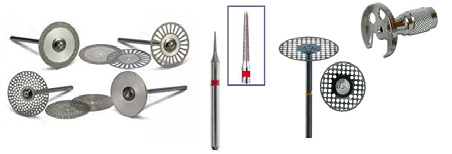 Abb. 10: Unterschiedliche Varianten von rotierenden zylindrischen oder kegelförmigen Instrumenten und Scheiben zur Abtragung des Zahnschmelzes interdental.