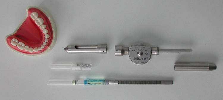 Abb. 2: Dosierrad-Spritze SoftJect ohne ein integriertes mehrstufiges Hebelsystem zur Verstärkung des Injektionsdruckes.