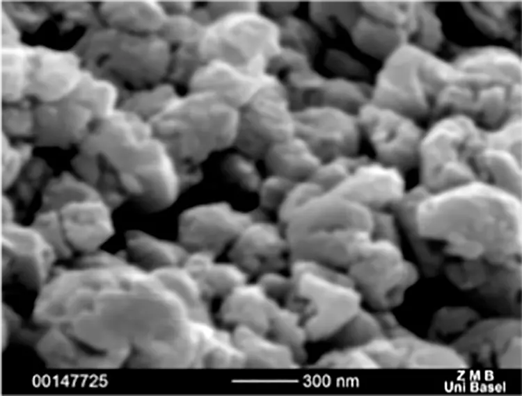 Abb. 6: Intraossäre Oberflächen verschiedener Zirkonoxidimplantate: SEM 50.000x. c: Zeramex: Oberfläche gestrahlt und geätzt (Dentalpoint, Spreitenbach, Schweiz).