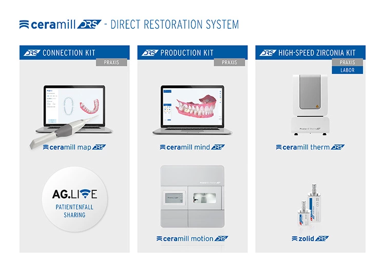Das Ceramill Direct Restoration System (DRS) verbindet Zahntechniker und Behandler zu einem interdisziplinären und zukunftsorientierten Team und ermöglicht einen einfachen Einstieg in die Fertigung von Zahnersatz am selben Tag (Same Day Dentistry).