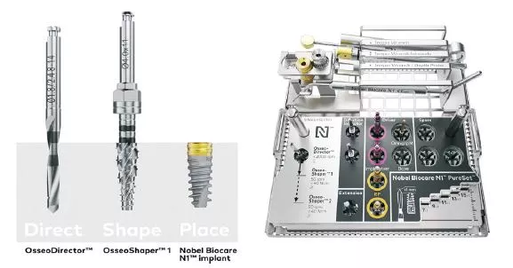 Abb. 1: Systemkomponenten und chirurgisches Tray.