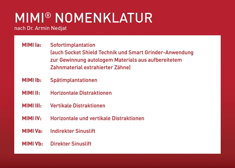 Abb. 1: Die fünf Kategorien der Nomenklatur des MIMI®-Verfahrens.