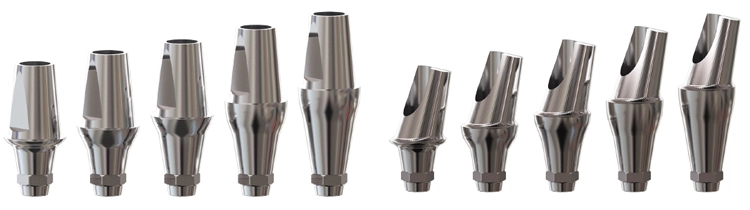 Abb. 5: Die Standard-Abutments gibt es in den Gingivahöhen 1/2/3/4/5 mm und diversen Abwinklungen: 0° / 15° / 22,5 ° / 30°.