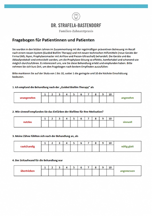 Abb. 3: Insgesamt 8 Fragen wurden von 50 Patienten durch Ankreuzen beantwortet.