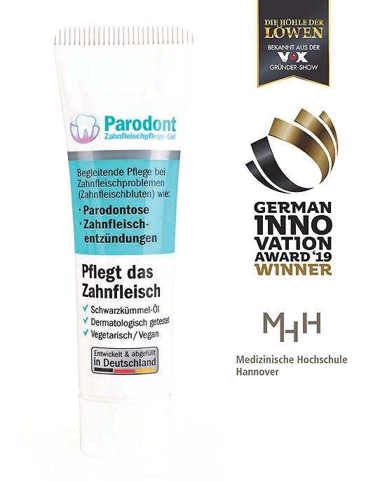 Parodont-Gel mit hochwertigem Schwarzkümmelöl und antibakterieller Wirkung.