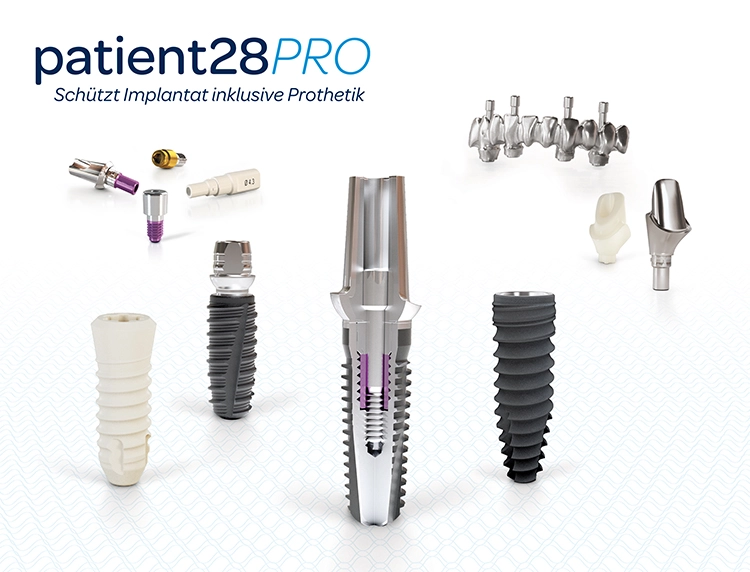 Die neue Garantie patient28PRO bietet im Falle eines Implantatverlustes kostenlose Ersatzleistungen für die Neuversorgung – Implantate inklusive Prothetikkomponenten und DEDICAM-Leistungen.