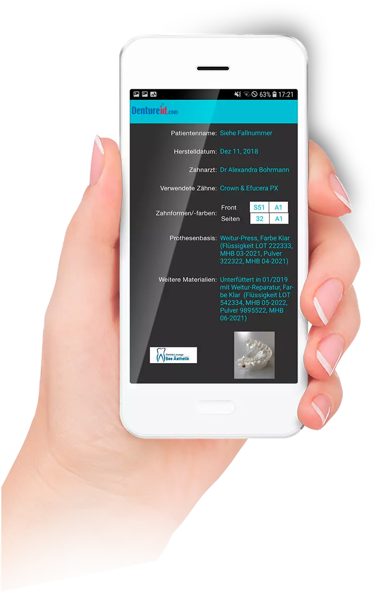 DentureID-App auf dem Smartphone.