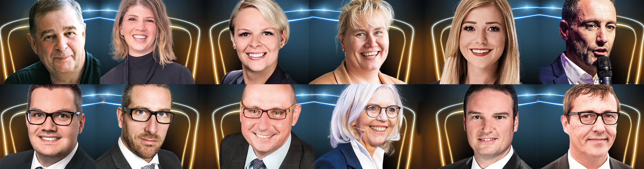 Die Referenten (o. v. l.): Dr. Diether Reusch, Anna Pereira, Stephanie Woitke, Stella Nehr-Werner, Lisa Stahl, Jörg Riedmiller. Unten von links: Frederic Anders, Kevin Bliesner, Stephan Adler, Dr. Gertrud Fabel, Christoph Strobel, Hans-Ulrich Meier.