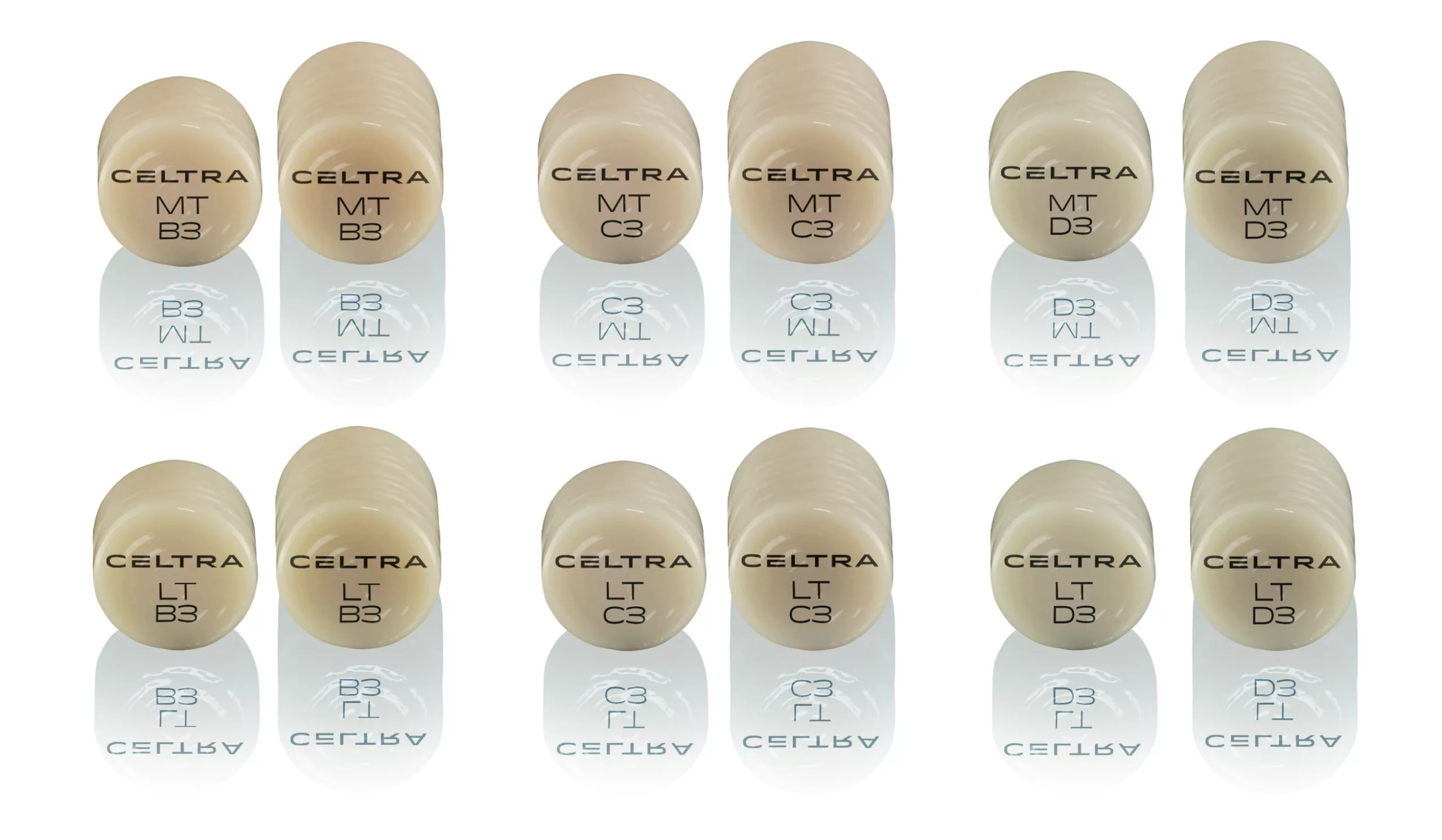 Das pressfähige zirkonoxidverstärkte Lithiumsilikat Celtra Press von Dentsply Sirona Lab gibt es jetzt, über A1, A2 und A3 sowie B1, C1 und D2 hinaus, auch als B3-, C3- und D3-Pellets – und das jeweils in MT und LT.