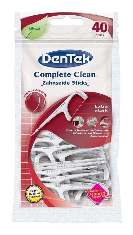 DenTek Complete Clean: Zahnseide, Zahnstocher und Zungenreiniger in einem.