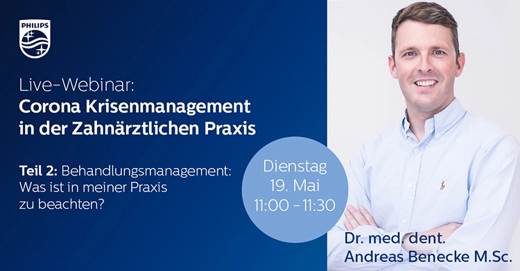 Der zweite Teil der zweiteiligen Webinarreihe „Corona Krisenmanagement in der Zahnärztlichen Praxis“ befasst sich mit Behandlungsmanagement in der Zahnarztpraxis zu Zeiten von Corona.