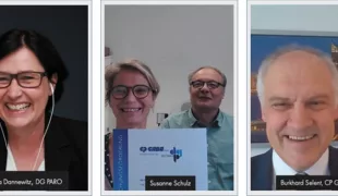 Prof. Dr. Bettina Dannewitz (l.) und Dr. Burkhard Selent (r.) führten gemeinsam alle Preisverleihungen durch; Mitte: Forschungsförderung: apl. Prof. Dr. Susanne Schulz, Halle;