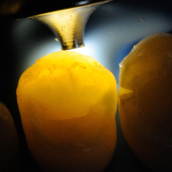 Eine große Hilfe zur Kariesdetektion: der auf 1 mm fokussierte Lichtstrahl der neuen SmartLite Pro bei Verwendung des Transilluminations-Aufsatzes.