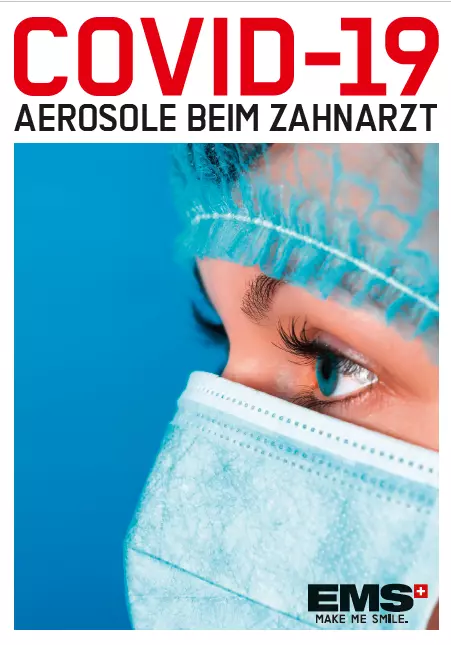 Broschüre von EMS zum Thema „COVID-19 Aerosole beim Zahnarzt“.