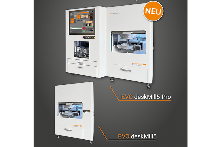 EVO deskMill5 und EVO deskMill5 Pro: 5-Achsen Dental-Tischfräsmaschinen mit höchster Performance und maximaler Flexibilität nach Industriestandard für alle dentalen Anwendungen.