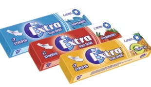 Den neuen Streifenkaugummi Extra from Orbit gibt es in den 3 Geschmacksrichtungen Peppermint, Strawberry und Tropical.