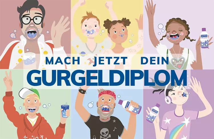 Rockergurgler oder Popsternchen? Teilnehmende können ihren Lieblingssong gurgeln. Inspiration und Teilnahme unter www.vitis-gurgeldiplom.de
