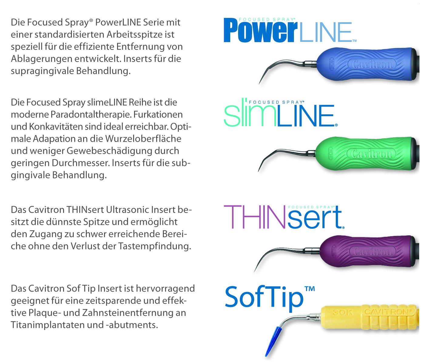 Abb. 1: Übersicht der verschiedenen Cavitron® Spezialinstrumente.