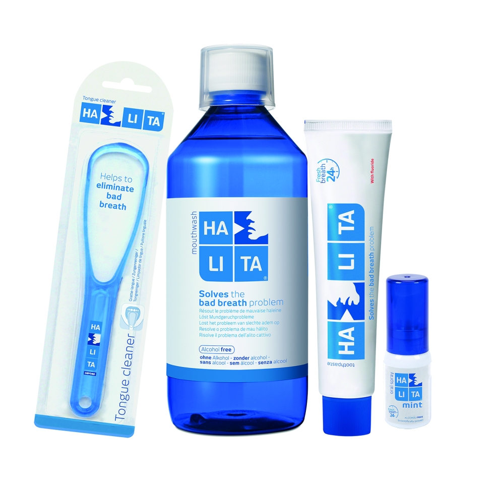 HALITA® Zahnpasta, Mundspülung, Spray und Zungenreiniger, die speziell entwickelt wurden, um schlechten Atem dort zu bekämpfen, wo er entsteht.