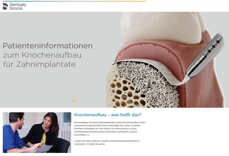 Die neue Patientenwebsite informiert über Knochenaufbau: www.dentsplysirona.com/knochenaufbau