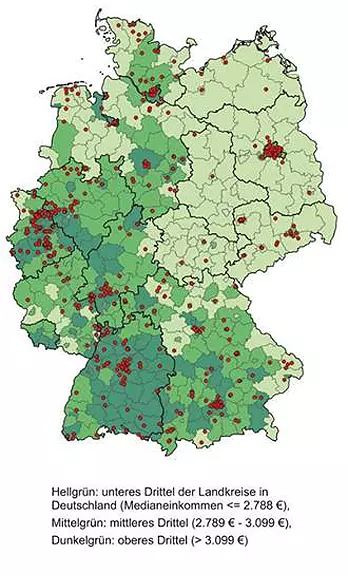 MVZ in Deutschland nach dem Medianeinkommen.