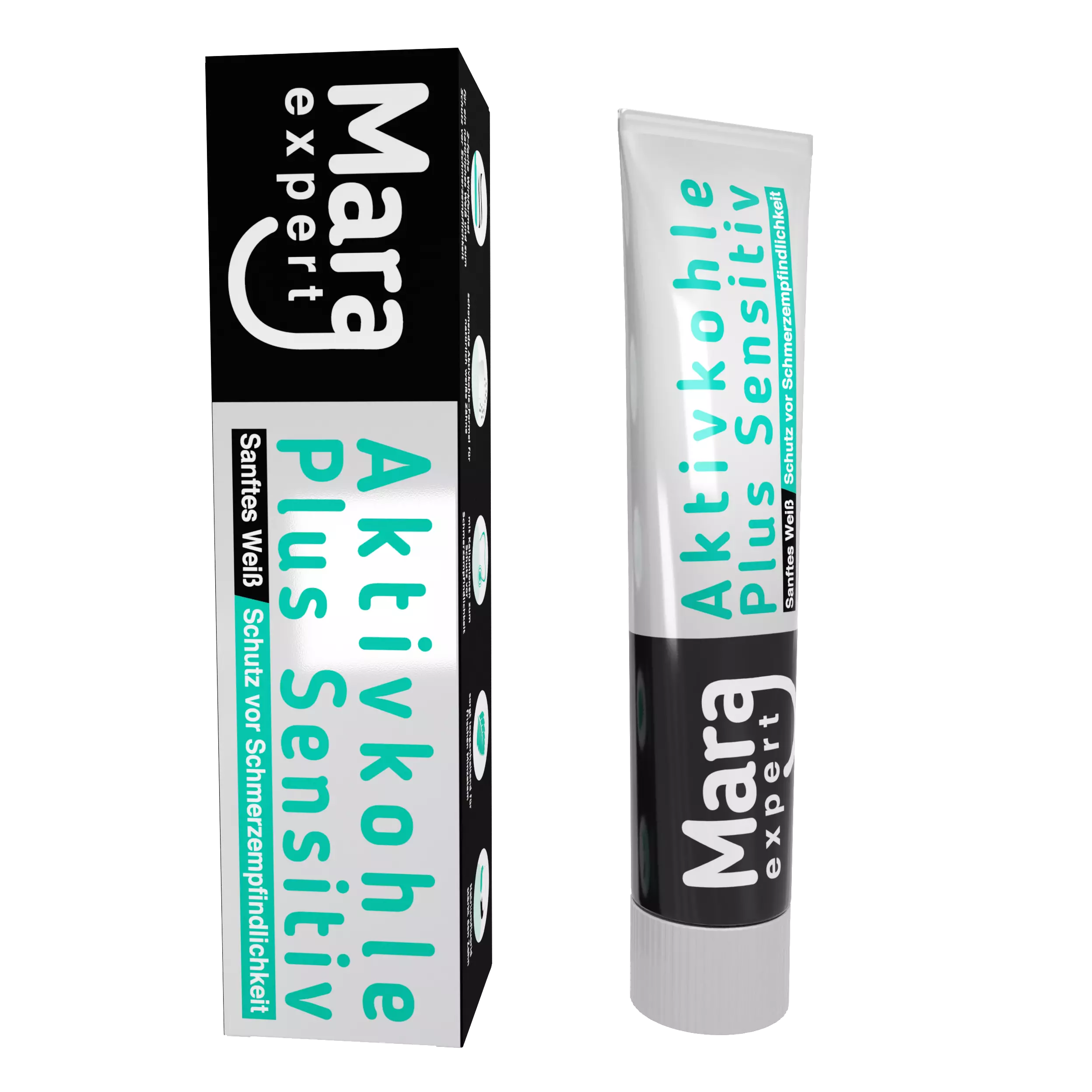 Die neue Mara expert Aktivkohle Plus Sensitiv Zahncreme.