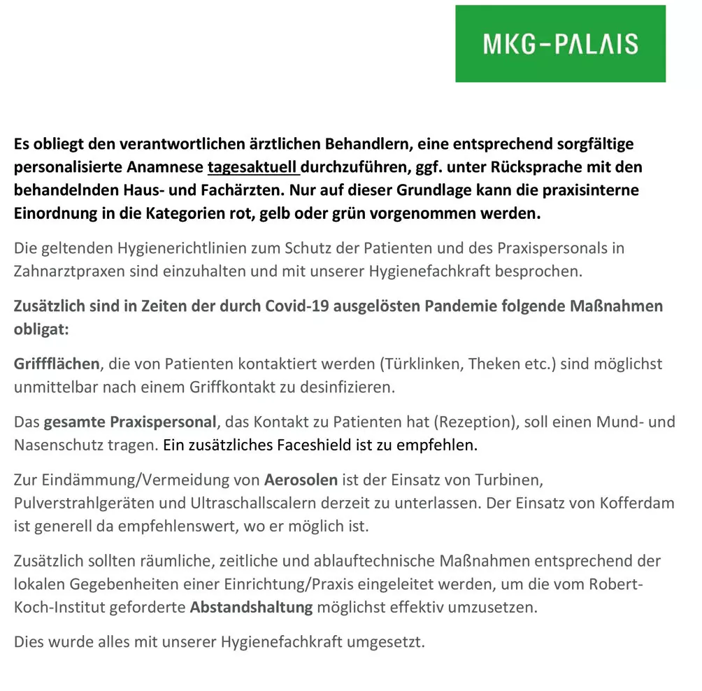Das Ampelsystem des MKG-PALAIS hilft bei der Risikoklassififizierung.